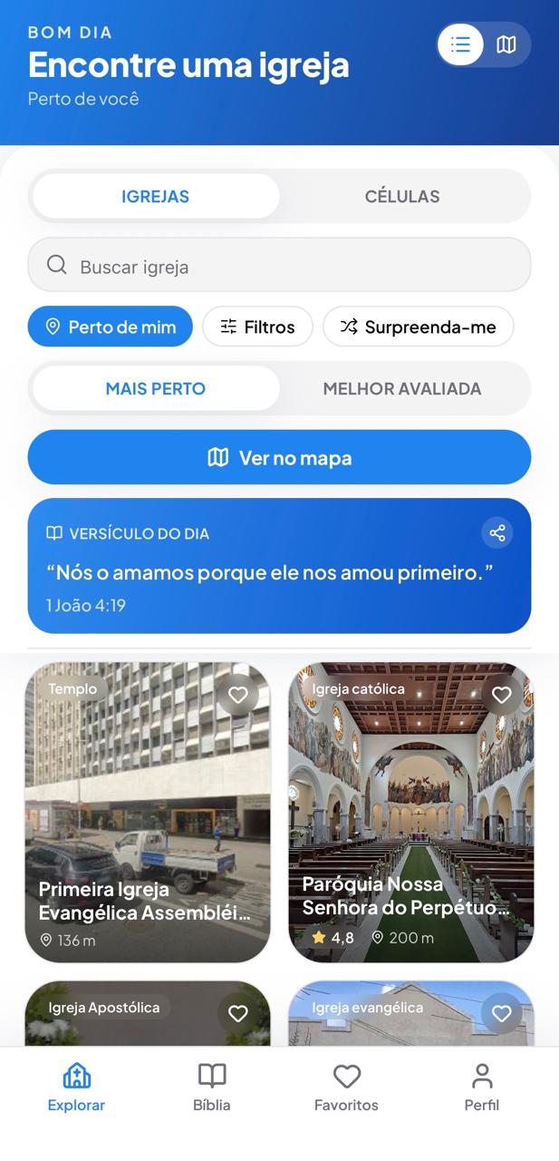 Tela inicial do Sanctuo — encontre uma igreja
